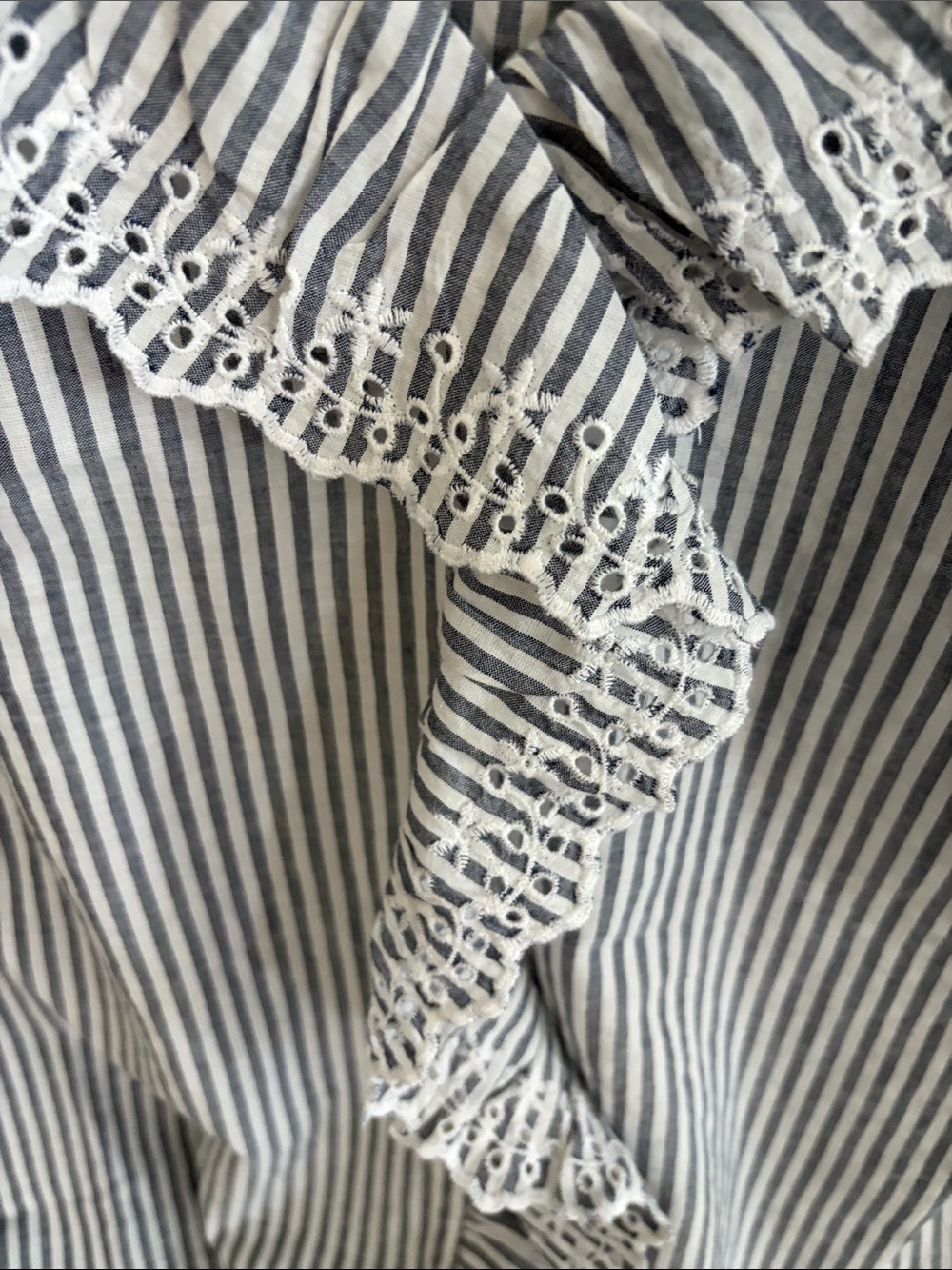 J. Crew Blue and White Striped Ruffle-Trim Blouse - Picture 5 of 7